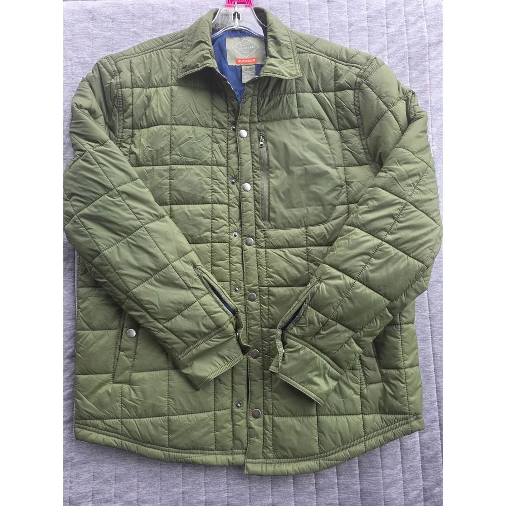 865 St Johns Bay Outdoor Quilted Puffer Shirt Jacket Olive Green Medium - Picture 1 of 6